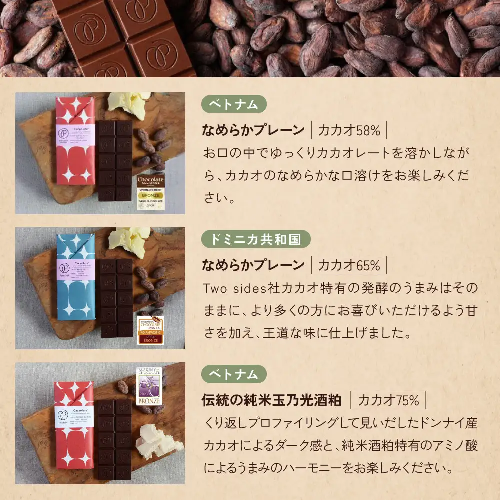 【Premarché Cacaolate Lab】国際コンテスト入賞店の手づくりチョコレート 産地食べ比べ6枚セット ＜セットA＞