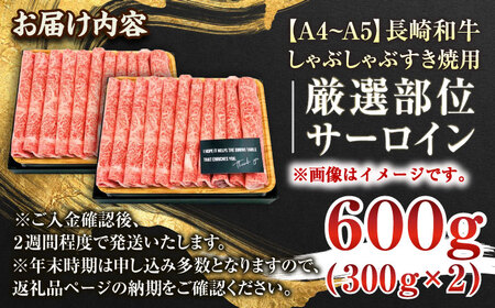 【厳選部位】【A4~A5】長崎和牛サーロインしゃぶしゃぶすき焼き用　600g（300g×2p）【株式会社 MEAT PLUS】[QBS018]