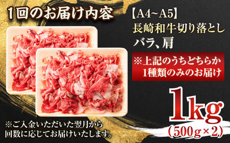 【全12回定期便】【A4~A5】長崎和牛切り落とし　1kg(500g×2p）【株式会社 MEAT PLUS】[QBS050]