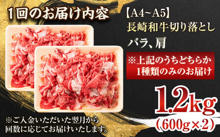 【全12回定期便】【A4~A5】長崎和牛切り落とし　1.2kg(600g×2p）【株式会社 MEAT PLUS】[QBS053]