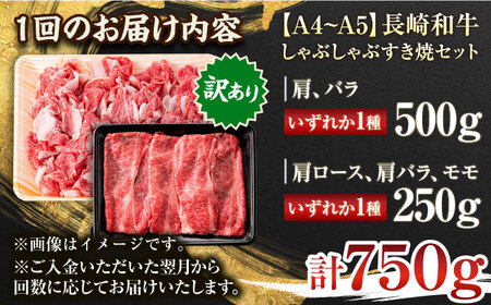 【全6回定期便】【訳あり】【A4~A5】長崎和牛しゃぶしゃぶすき焼き750gセット【株式会社 MEAT PLUS】[QBS091]