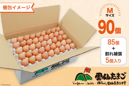 BI027 たっぷり！ 雲仙たまごMサイズ 90個(85個＋割れ補償5個入り) [長崎県 島原市]