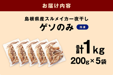 スルメイカ一夜干し計1kg 200g×5袋 イカ ゲソのみ 【005_0140】
