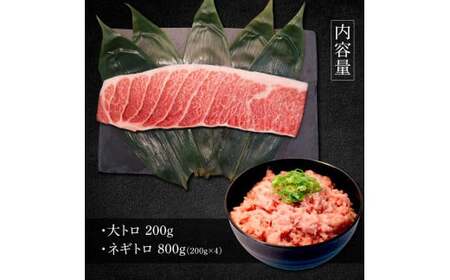本マグロ 大トロ200g ネギトロ800g(200g×4) ねぎとろ マグロ まぐろ 大とろ 赤身 本鮪 本まぐろ 天然 刺身 刺し身 魚 海鮮 魚介 海鮮丼 ネギトロ丼 お寿司【株式会社大熊】 [BQAA042]
