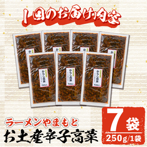 ＜定期便・全3回(連続)＞お土産辛子高菜(総量21袋・7袋×3回)漬物 漬け物 高菜 辛子高菜 ご飯のお供 おかず おつまみ ラーメン 福岡 小分け 常温 常温保存 定期便【ksg1449】【ラーメンやまもと春日本店】