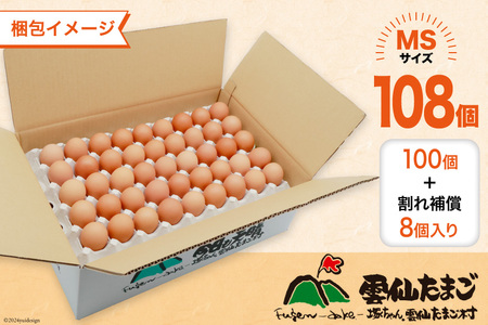 BI044 6回 定期便 たっぷり！ 雲仙たまごMSサイズ 108個(100個＋割れ補償8個入り) [長崎県 島原市]