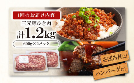 【全3回定期便】平田牧場 ひき肉 1.2kg (600g×2P)  豚肉 餃子 つくね [AJAP123]