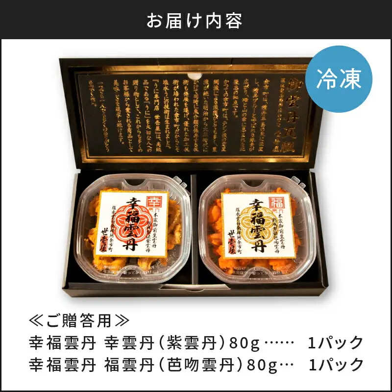 ≪贈り物≫幸福雲丹160gセット(ムラサキ80g・バフン80g 北海道産)_Y038-0136