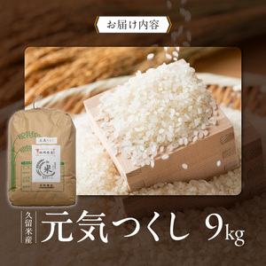 【先行受付】元気つくし（精米）9kg【令和7年度産米】_先行受付 米 元気つくし 精米 9kg 令和7年度産 受注後 鮮度抜群 新鮮 福岡生まれ 風味豊か 旨み 粒立ちしっかり 冷めても美味しい 白米 ご飯 お米 弁当 おにぎり 白ご飯 福岡県産 お取り寄せ 福岡県 久留米市 送料無料 〔Gr049〕