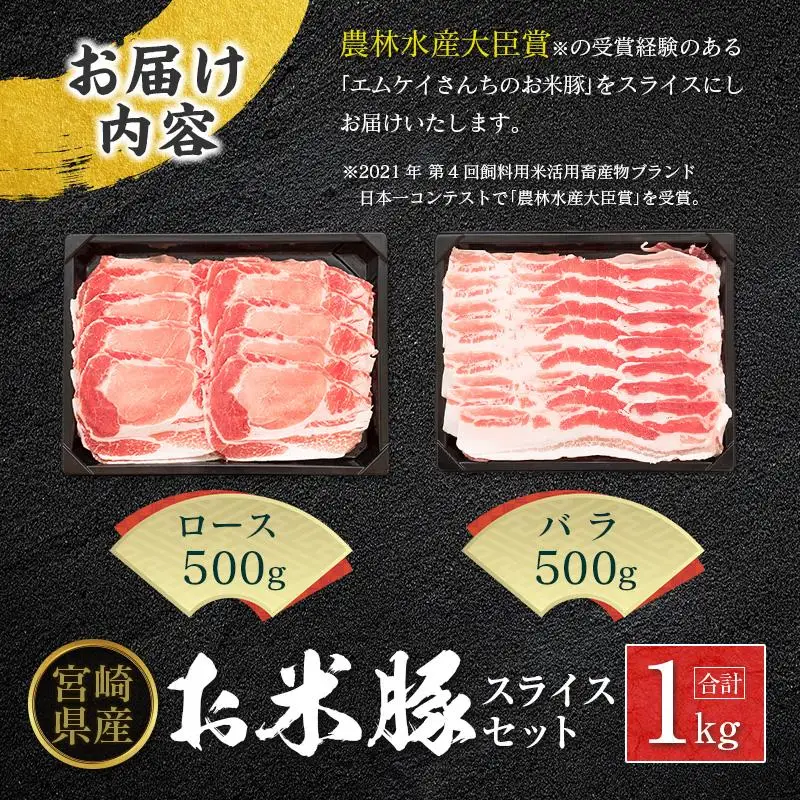 ◆宮崎県産 お米豚スライスセット(合計1kg)