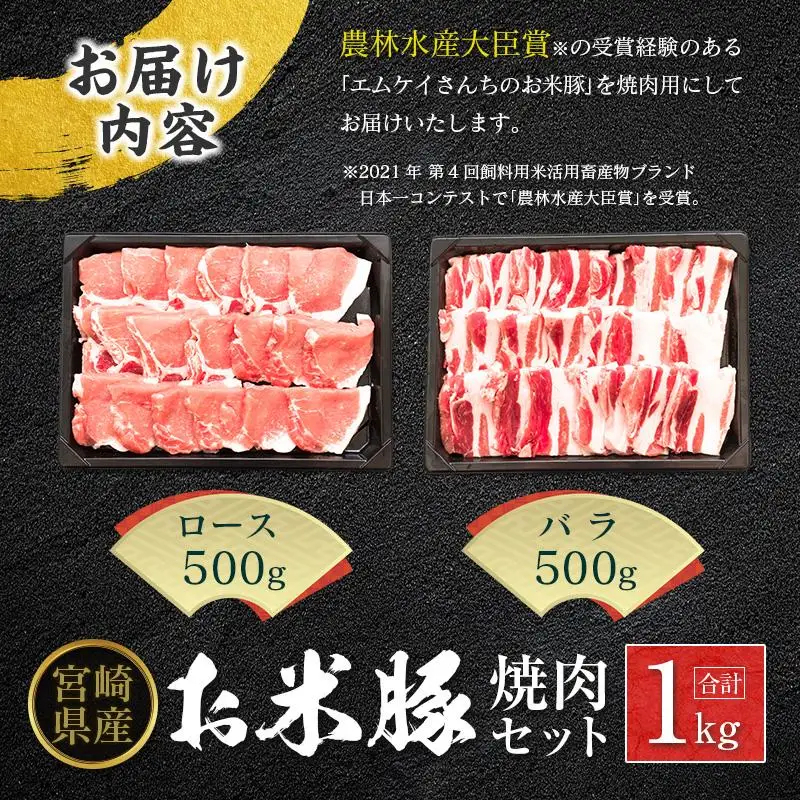 ◆宮崎県産 お米豚焼肉セット(合計1kg)