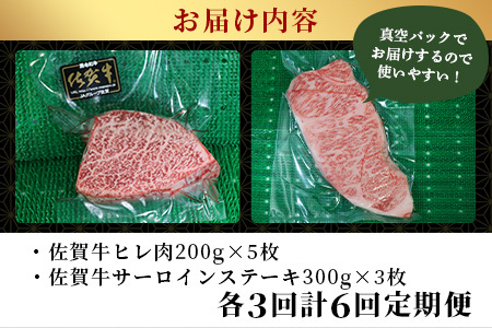佐賀牛Ａ５ランク 大還元祭！！総重量5.7キロ＋500ｇ肉の女王ヒレステーキとサーロインステーキ 【６回定期便】今だけ！佐賀牛ロース肉しゃぶしゃぶ用500ｇ付き W-9