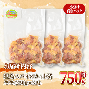 ＜数量限定＞ 鶏モモ 親鳥 スパイス カット済 (計750g・250g×3P) 国産 もも 小分け 鶏肉 味付き おつまみ おかず 総菜 簡単調理 BBQ バーベキュー 冷凍 【man209】【カツフーズ】