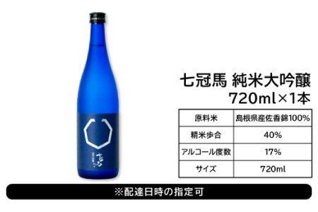 七冠馬 純米大吟醸【 日本酒 純米酒 純米大吟醸酒 720ml 四合瓶 七冠馬 酒 お酒 地酒 冷酒 こだわり アルコール スッキリ 家飲み 晩酌 人気 銘酒 佐香錦 贈り物 贈答 プレゼント ギフト 】