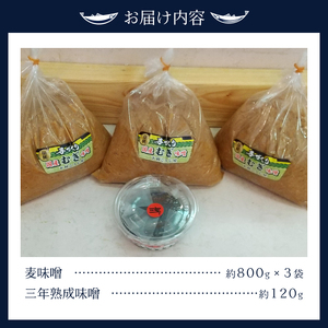 a12-238　味噌 麦 手造り 職人 約800g×3袋+3年 熟成味噌 約120g
