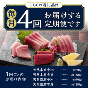 b100-071　天然本まぐろ 南まぐろ食べ比べセット 4回お届け【定期便】