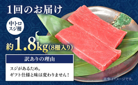 【全6回定期便】【訳あり】天然 本まぐろ 中トロ 計約1.8kg (8柵入り) 鮪 マグロ 魚 刺身 横須賀【横須賀商工会議所 おもてなしギフト事務局（本まぐろ直売所 横須賀本店）】 [AKAK072]
