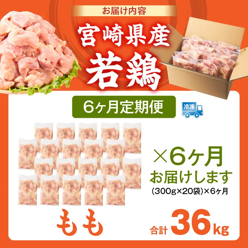 宮崎県産 若鶏切身もも肉 6kg（300g×20袋）【6か月定期便】_b0801_it_x2