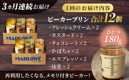 【全3回定期便】葉山ビーカープリン パーティーアソート セット 6種×2個 詰め合わせ（カスタードプリン・かぼちゃプリン・抹茶プリン・北海道フレッシュクリームプリン・エスプレッソプリン・チョコレートプリン）【マーロウ】 [AKAF047]