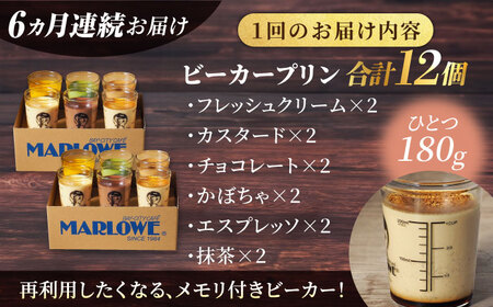  【全6回定期便】葉山ビーカープリン パーティーアソート セット 6種×2個 詰め合わせ（カスタードプリン・かぼちゃプリン・抹茶プリン・北海道フレッシュクリームプリン・エスプレッソプリン・チョコレートプリン）【マーロウ】 [AKAF048]