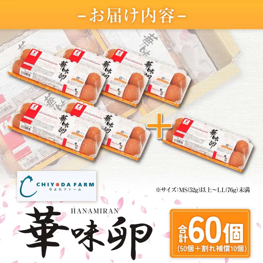卵 ちよだファームのたまご 華味卵 はなみらん 60個（50個＋割れ補償10個）_FR109_001