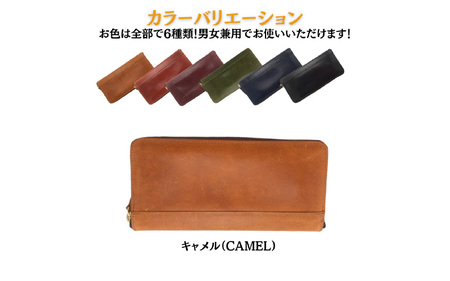 自社オリジナル　本革ヌメラウンド長財布_キャメル