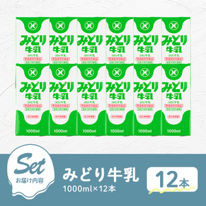 みどり牛乳(1000ml×12本) 常温 保存 ミルク 生乳 長期保存 ロングライフ 乳製品 防災 災害 備蓄【115700201】【九州乳業】