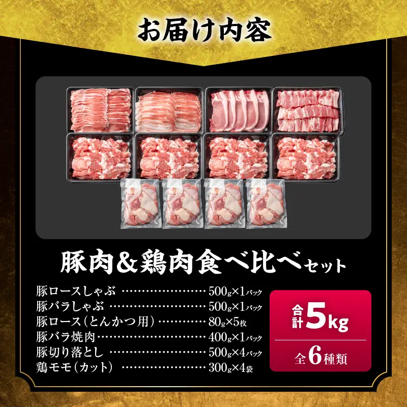 豚肉 鶏肉 食べ比べ セット 合計5kg 国産 食品 しゃぶしゃぶ 焼肉 BBQ とんかつ 切り落とし 豚ロース 豚バラ 鶏モモ からあげ 生姜焼き 小分け バラエティ 人気 おすすめ おすそ分け おかず お弁当 晩ご飯 宮崎県 日南市 送料無料_DC32-25