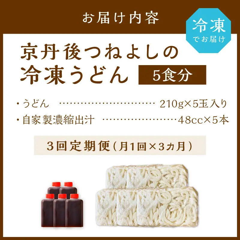 【定期便3回】冷凍うどん5玉入（濃縮出汁付き）_KI00031_うどん