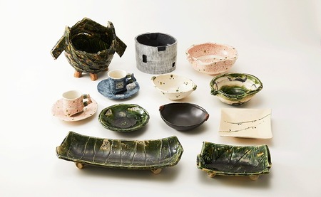 【 織部足付長皿 ×1枚 】 陶芸工房 季仙窯 ［ 陶芸 手びねり 手づくり 鉢 皿 料理 作品 岩手 陸前高田 ］RT642
