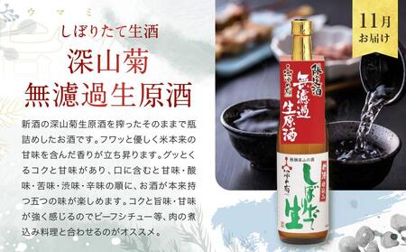 【先行予約】【定期便】 秋限定「ひやおろし」と冬限定「しぼりたて生酒」の3か月間飲み比べ （720ml×6種） | しぼりたて 新酒 純米吟醸 生酒 原酒 濁原酒 無濾過 深山菊 地酒 飲み比べ 飛騨 高山 有限会社舩坂酒造店 FB103