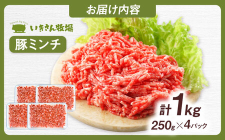 一貴山豚 ミンチ 計1kg(250g×4p) 糸島市 / いきさん牧場 豚肉 冷凍 [AGB053]
