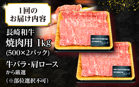 【全2回定期便】【訳あり】【A4～A5ランク】長崎和牛 焼肉切り落とし 1kg（500g×2パック）(肩ロース・バラ）《壱岐市》【株式会社MEAT PLUS】 肉 牛肉 黒毛和牛 焼き肉 焼肉 焼肉用 ギフト 贈答用 冷凍配送 A4 A5 [JGH119]