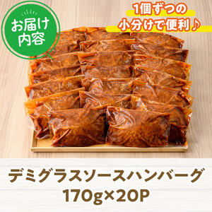 デミグラスハンバーグ(計3.4kg・170g×20個) 豚肉  牛肉  冷凍 個包装 国産 【C-28】【株式会社 英楽】