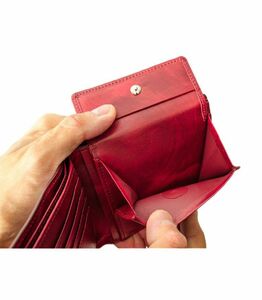 キプリス本革製コードバンｘシラサギレザー二つ折り財布　カラー：ブラックｘレッド 【kt026-014-1】