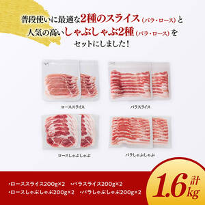 豚肉 「まるみ豚」宮崎県産豚肉　スライスしゃぶしゃぶセット 計1.6㎏ 豚肉