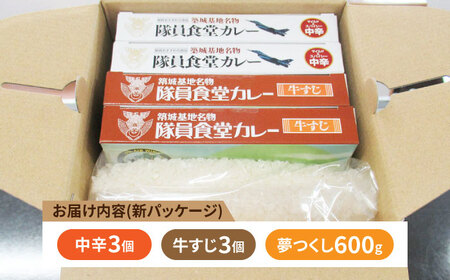 隊員食堂カレー（中辛2個・牛すじ2個）・お米600ｇセット贈答 限定 レトルト 個包装 夢つくし [ABAX006] 