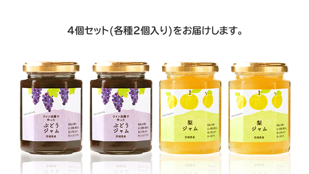 地元農家が作る つくばみらい市産 果実 を使った 梨 と ぶどう の ジャム 各種2個入り 計4個セット