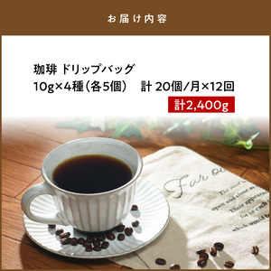 S025-T01_【全12回珈琲毎月定期便】自家焙煎した赤い月珈琲ドリップバッグ20個セット　計2,400g