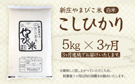 【先行予約】【令和8年産・新米】定期便 ≪3ヶ月連続お届け≫ 米 コシヒカリ 新庄やまびこ米（白米）5kg × 3回 計15kg【2026年10月以降順次発送予定】 [m23-d003]