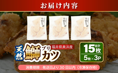 天然！美浜町産「日向ぶり」 ぶりカツ 約450g（約150g × 3袋）【ブランド ぶり ブリ 鰤 海鮮 海産物 魚介類 ブリカツ カツレツ 人気 惣菜 おかず おつまみ 国産 福井 冷凍 揚げ物 フライ 簡単調理】 [m36-a037]