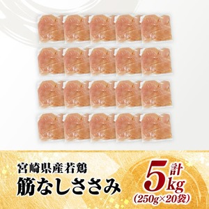 宮崎県産若鶏筋なしささみ5kg（250g×20） 真空 国産 鶏肉 ササミ 小分け