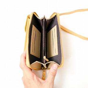 お財布ショルダー スマホショルダー スマホポーチ 猫 スマホポシェット 【イエロー】