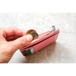 ミニ財布　コンパクト財布　小さい財布　薄い財布　薄型財布　本革　猫　ねこ　軽い　レザー 【ピンク】
