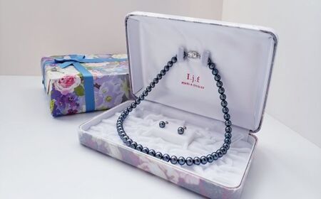 真珠 7㎜ × 7.5㎜ アクセサリー ネックレス ピアス K14WG セット パール アコヤ真珠 冠婚葬祭 弔事 三重 伊勢 志摩 / 悲しみの日のパール、ネックレス・ピアスセット