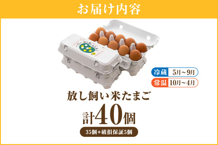 放し飼い米たまご35個+5個保証（計40個）農家直送 新鮮 卵 タマゴ 赤卵 玉子 鶏卵 朝食 夕食 夜食 朝ごはん たまご焼き オムレツ 卵ご飯 料理 濃厚 飼料にこだわった 卵かけご飯 米たまご 生卵 大容量 お取り寄せ 愛知県 常滑市