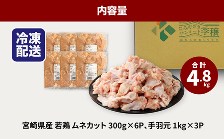 宮崎県産 やわらか若鶏2種 (ﾑﾈ肉 手羽元) 小分け 4.8㎏_K16_0112_1