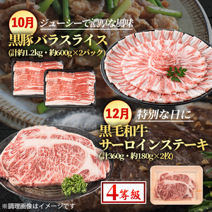 i1007 ＜定期便・計6回(偶数月)＞鹿児島県産黒毛和牛黒豚定期便(総計約5.3kg以上) 国産 九州産 鹿児島産 黒毛和牛 牛肉 国産牛 黒豚 豚肉 サーロイン ステーキ 切り落とし 切落し しゃぶしゃぶ すき焼き 定期便 6回 2月 4月 6月 8月 10月 12月 冷凍配送 【スターゼン】
