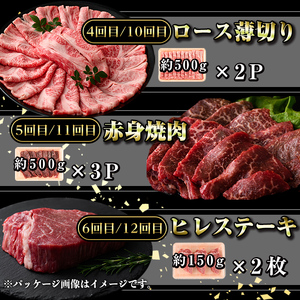 【G01005】＜定期便・全12回(連続)＞鹿児島黒牛 満足定期便・贅沢満喫セット(全6種・合計11.8kg) 鹿児島黒牛 モモ サーロイン ロース 薄切り カルビ 赤身 ヒレ ステーキ 焼肉 食べ比べ 日本一 鹿児島 国産 九州産 牛肉 ビーフ r冷凍 定期便 【新村畜産】