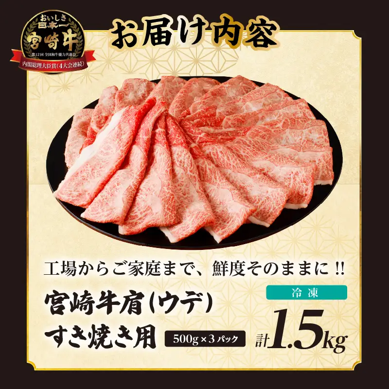 「宮崎牛肩(ウデ)すき焼き用」計1.5kg 肉 牛 牛肉 おかず 国産_T009-0166